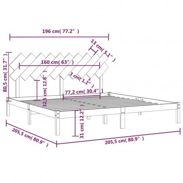 Cadre de lit 200x200 cm Bois massif