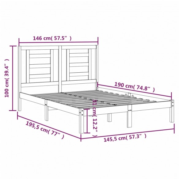 Cadre de lit Noir Bois de pin massif 140x190 cm