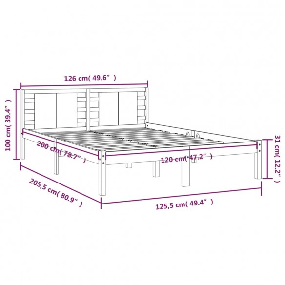 Cadre de lit Marron miel Bois de pin massif 120x200 cm