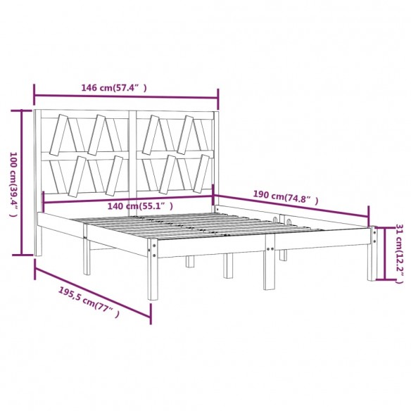 Cadre de lit Gris Bois de pin massif 140x190 cm