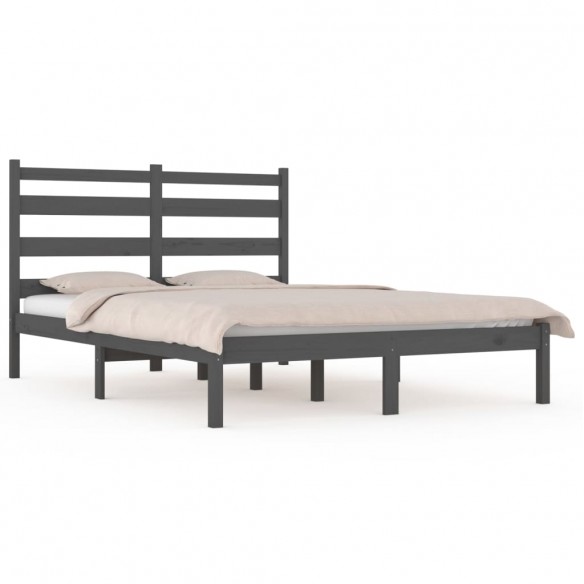 Cadre de lit Gris Bois de pin massif 135x190 cm Double