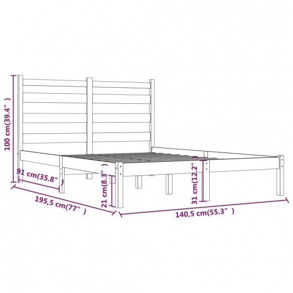 Cadre de lit Gris Bois de pin massif 135x190 cm Double