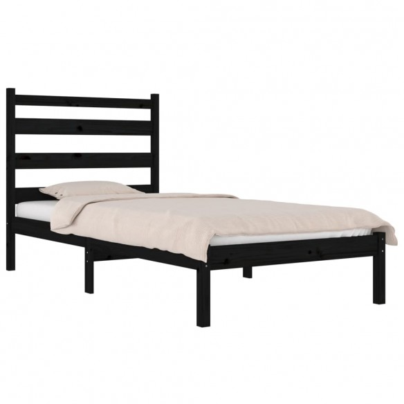 Cadre de lit Noir Bois de pin massif 75x190 cm Petit simple