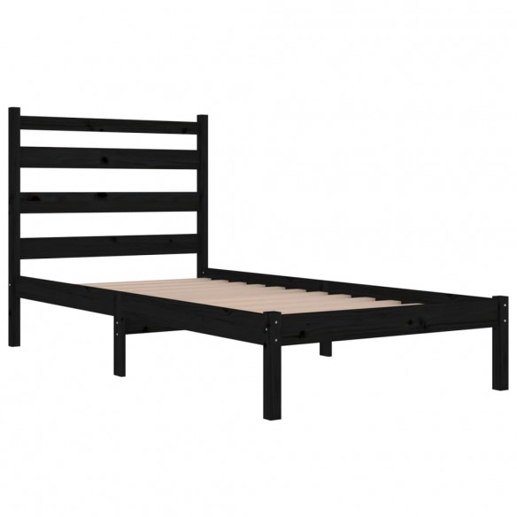 Cadre de lit Noir Bois de pin massif 75x190 cm Petit simple