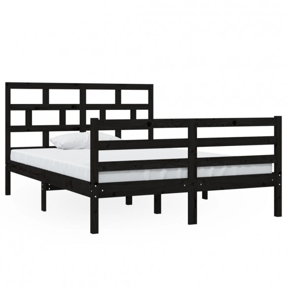 Cadre de lit Noir Bois massif 135x190 cm Double