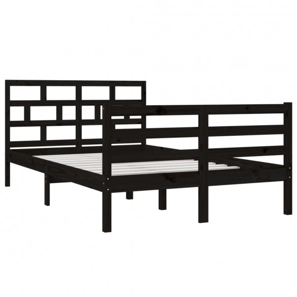 Cadre de lit Noir Bois massif 135x190 cm Double