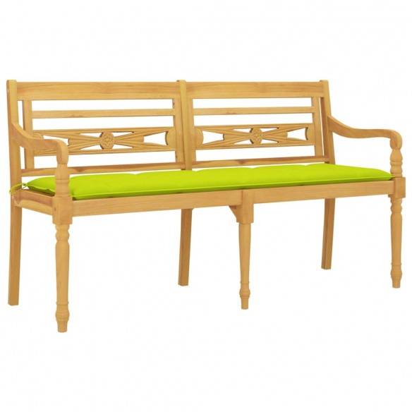 Banc Batavia avec coussin vert brillant 150 cm Bois teck massif