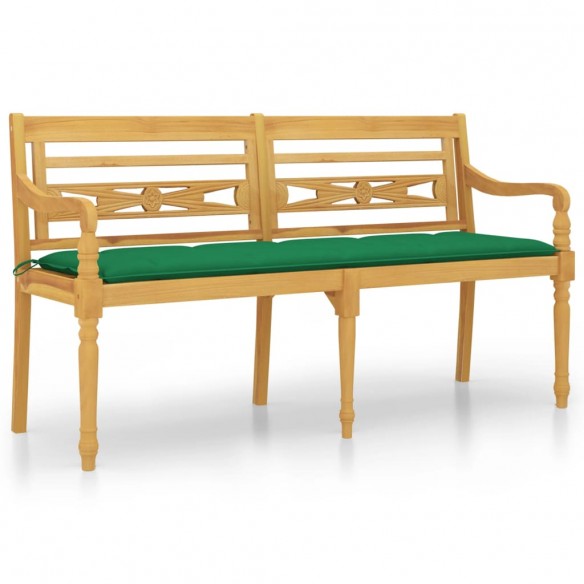 Banc Batavia avec coussin vert 150 cm Bois de teck massif