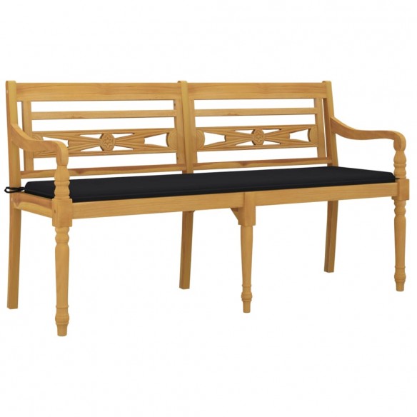 Banc Batavia avec coussin noir 150 cm Bois de teck massif