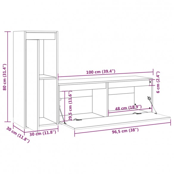 Meubles TV 2 pcs Blanc Bois massif de pin