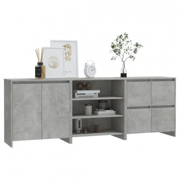 Buffets 3 pcs Gris béton Bois d'ingénierie