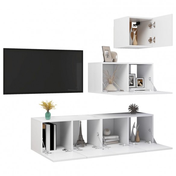 Ensemble de meuble TV 4 pcs Blanc Aggloméré