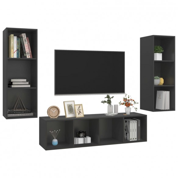 Ensemble de meuble TV 3 pcs Gris Aggloméré