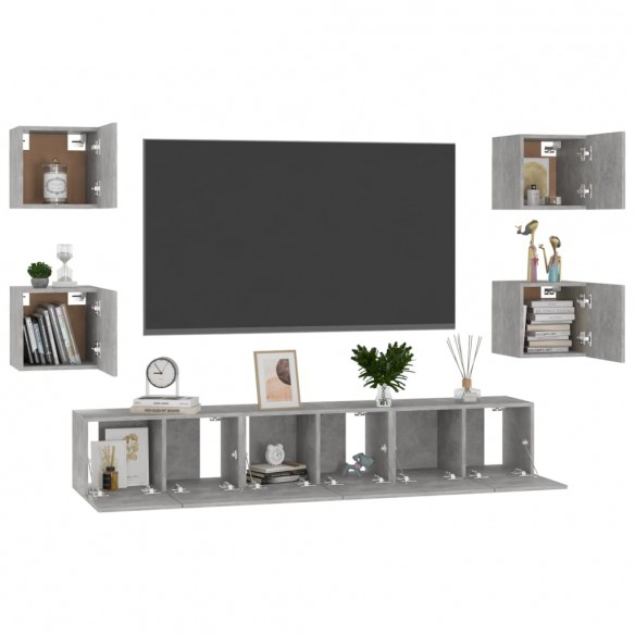 Ensemble de meubles TV 7 pcs Gris béton Aggloméré