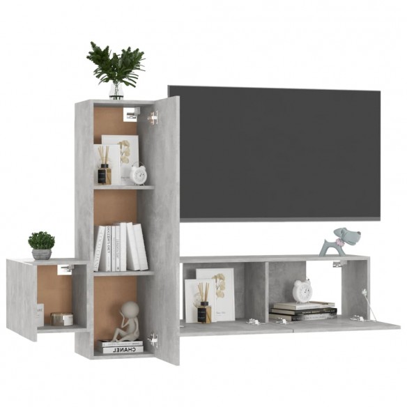 Ensemble de meubles TV 3 pcs Gris béton Aggloméré