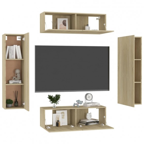 Ensemble de meubles TV 4 pcs Chêne sonoma Aggloméré