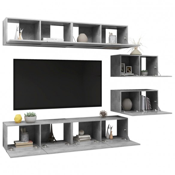 Ensemble de meuble TV 6 pcs Gris béton Aggloméré