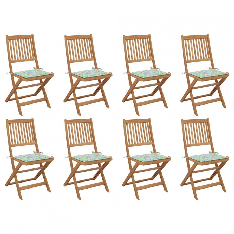 Chaises pliables d'extérieur avec coussins 8 pcs Bois d'acacia