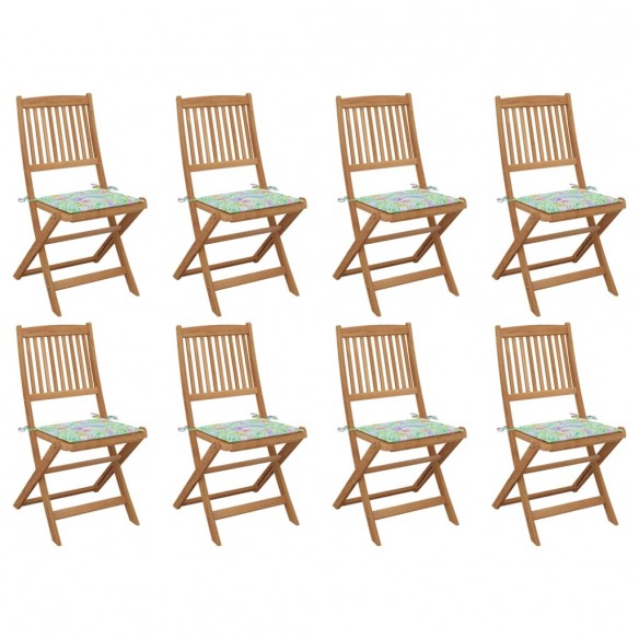 Chaises pliables d'extérieur avec coussins 8 pcs Bois d'acacia