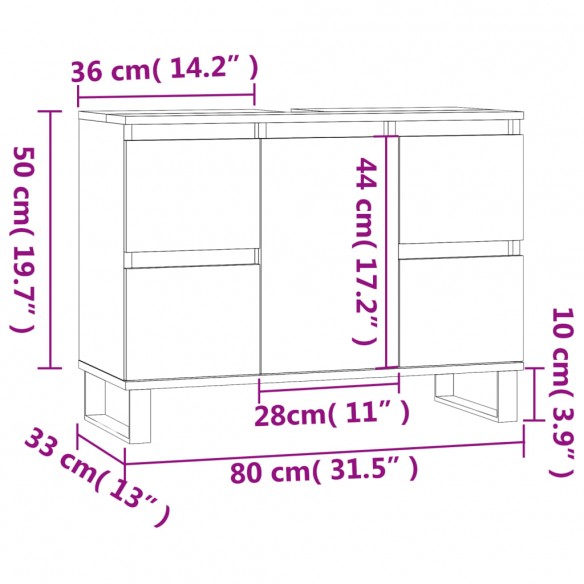 Armoire salle de bain chêne sonoma 80x33x60cm bois d'ingénierie