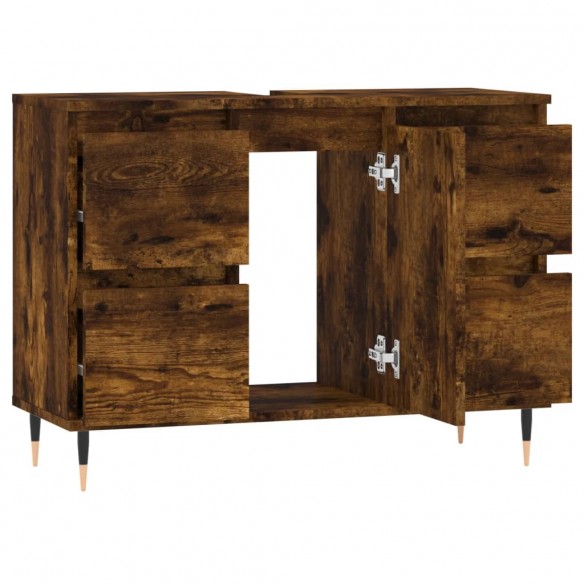 Armoire salle de bain chêne fumé 80x33x60cm bois d'ingénierie