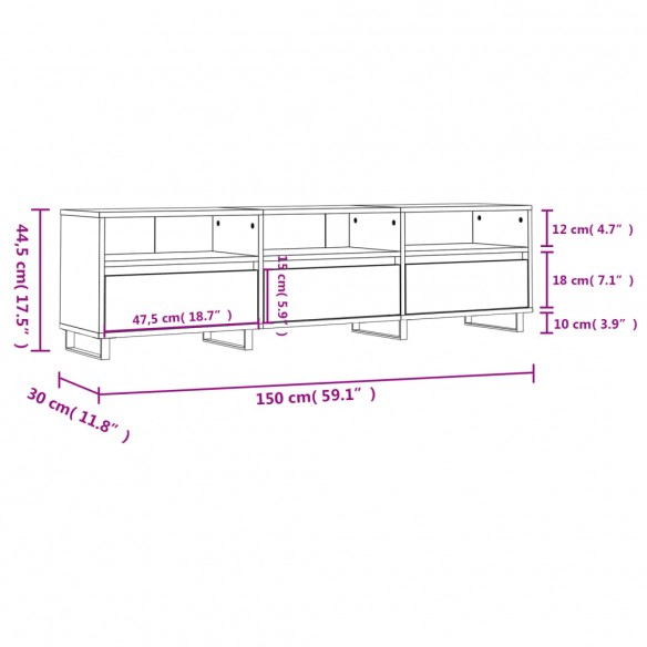 Meuble TV chêne marron 150x30x44,5 cm bois d'ingénierie