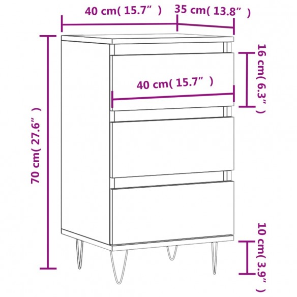 Buffet chêne fumé 40x35x70 cm bois d'ingénierie