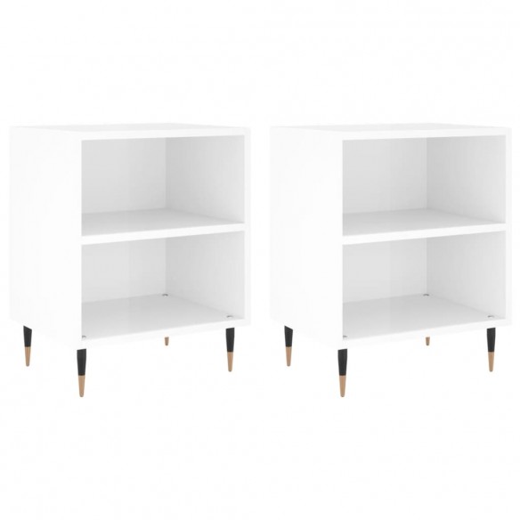 Tables de chevet 2pcs blanc brillant 40x30x50cm bois ingénierie