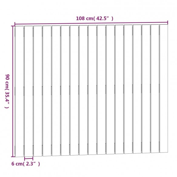 Tête de lit murale Noir 108x3x90 cm Bois massif de pin