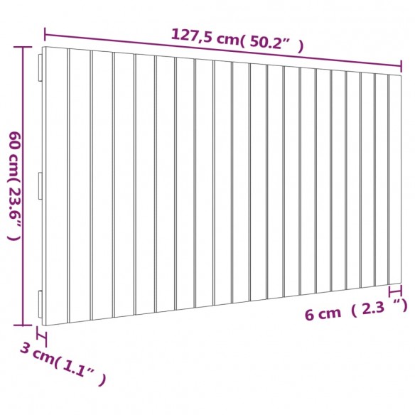 Tête de lit murale Gris 127,5x3x60 cm Bois massif de pin