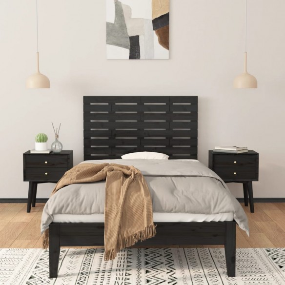 Tête de lit murale Noir 96x3x63 cm Bois massif de pin