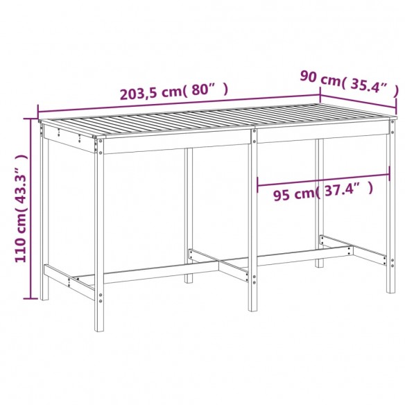 Table de jardin 203,5x90x110 cm bois massif de douglas