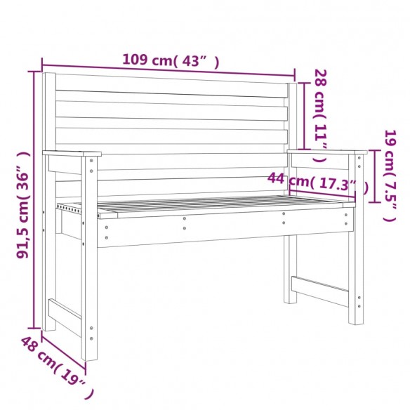 Banc de jardin marron miel 109x48x91,5 cm bois de pin massif