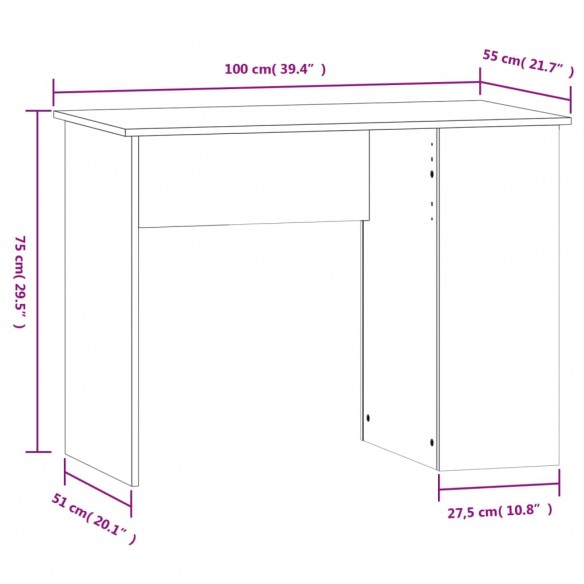 Bureau chêne marron 100x55x75 cm bois d'ingénierie