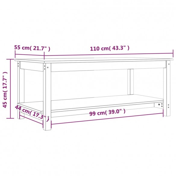 Table basse Noir 110x55x45 cm Bois massif de pin