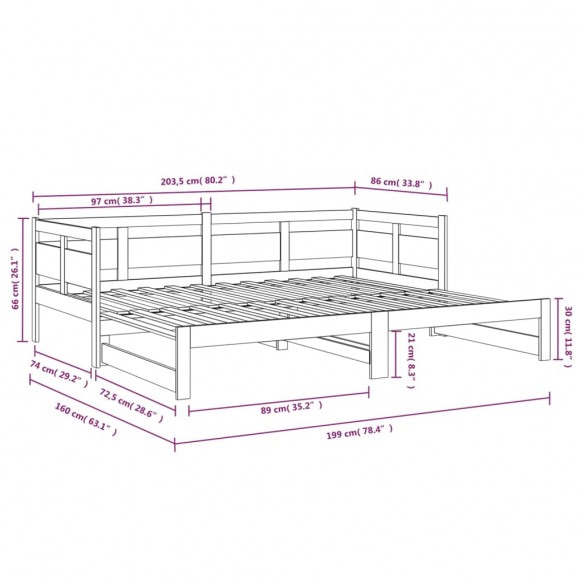 Lit coulissant Bois de pin massif 2x(80x200) cm