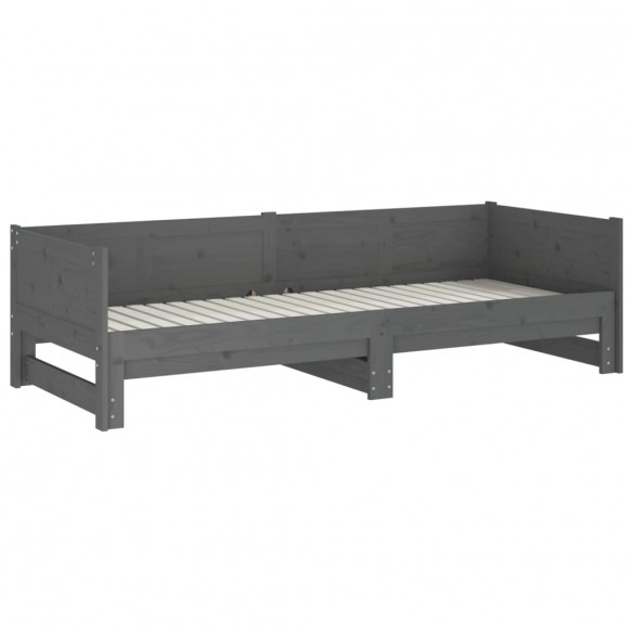 Lit coulissant Gris Bois de pin solide 2x(80x200) cm