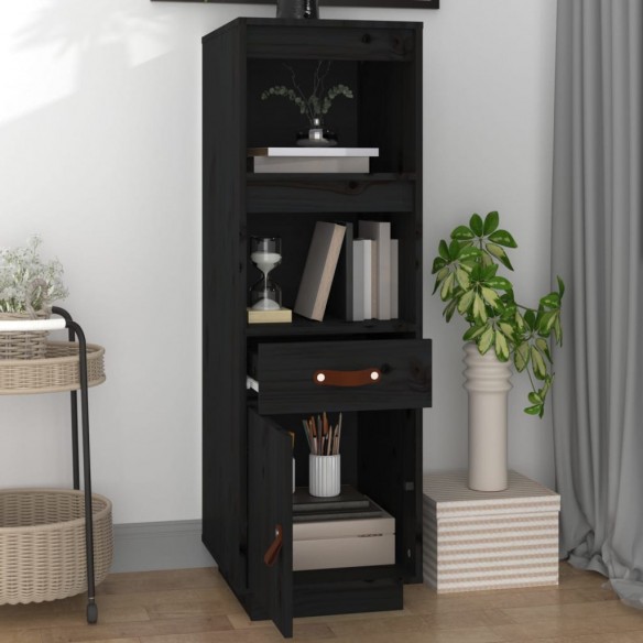 Buffet haut Noir 34x40x108,5 cm Bois massif de pin