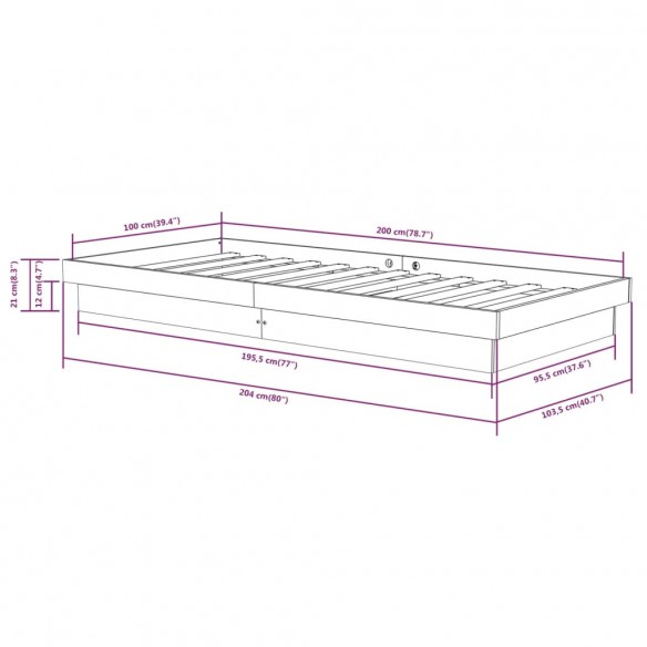 Cadre de lit Gris Bois massif 100x200 cm