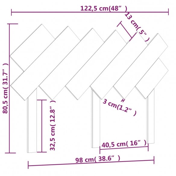 Tête de lit Blanc 122,5x3x80,5 cm Bois massif de pin