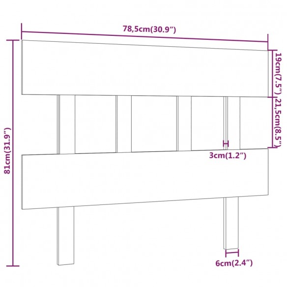 Tête de lit Noir 78,5x3x81 cm Bois massif de pin