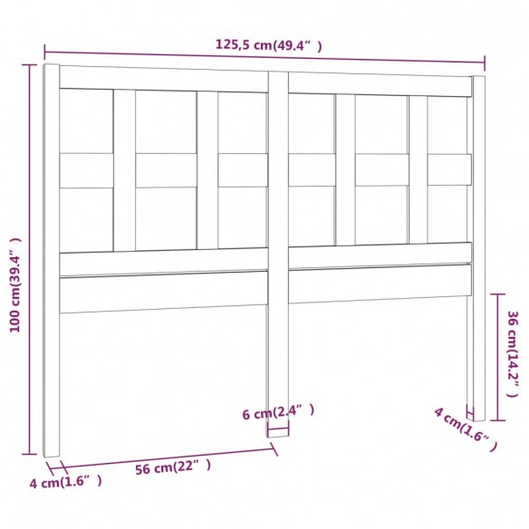 Tête de lit Marron miel 125,5x4x100 cm Bois massif de pin