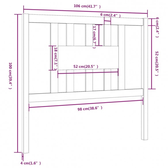 Tête de lit Gris 106x4x100 cm Bois massif de pin