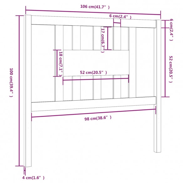 Tête de lit 106x4x100 cm Bois massif de pin