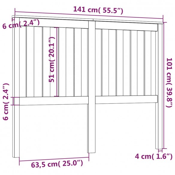 Tête de lit Marron miel 141x6x101 cm Bois massif de pin