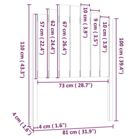 Tête de lit Noir 81x4x110 cm Bois massif de pin