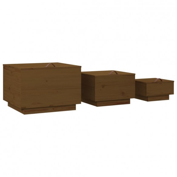 Boîtes de rangement avec couvercles 3 pcs Marron miel