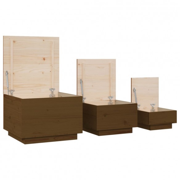 Boîtes de rangement avec couvercles 3 pcs Marron miel