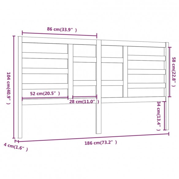 Tête de lit Marron miel 186x4x104 cm Bois massif de pin