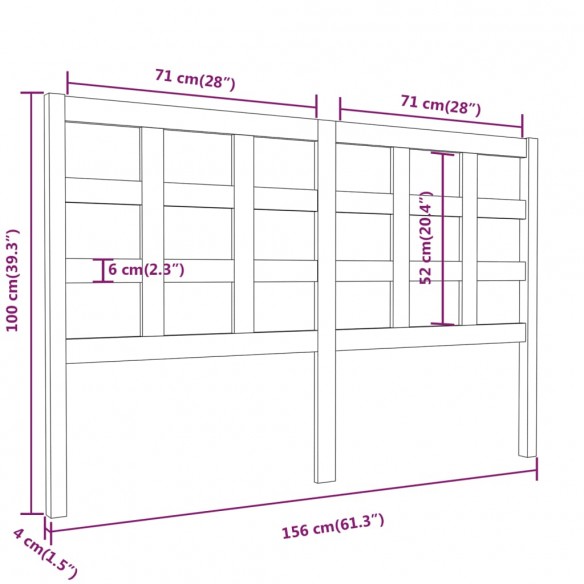 Tête de lit Gris 156x4x100 cm Bois massif de pin